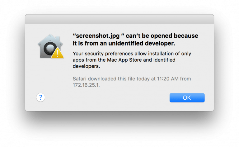 Message shown if ZIP file is downloaded from Safari